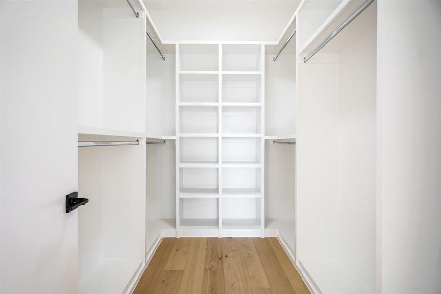 Spacious closet featuring hardwood / wood-style flooring