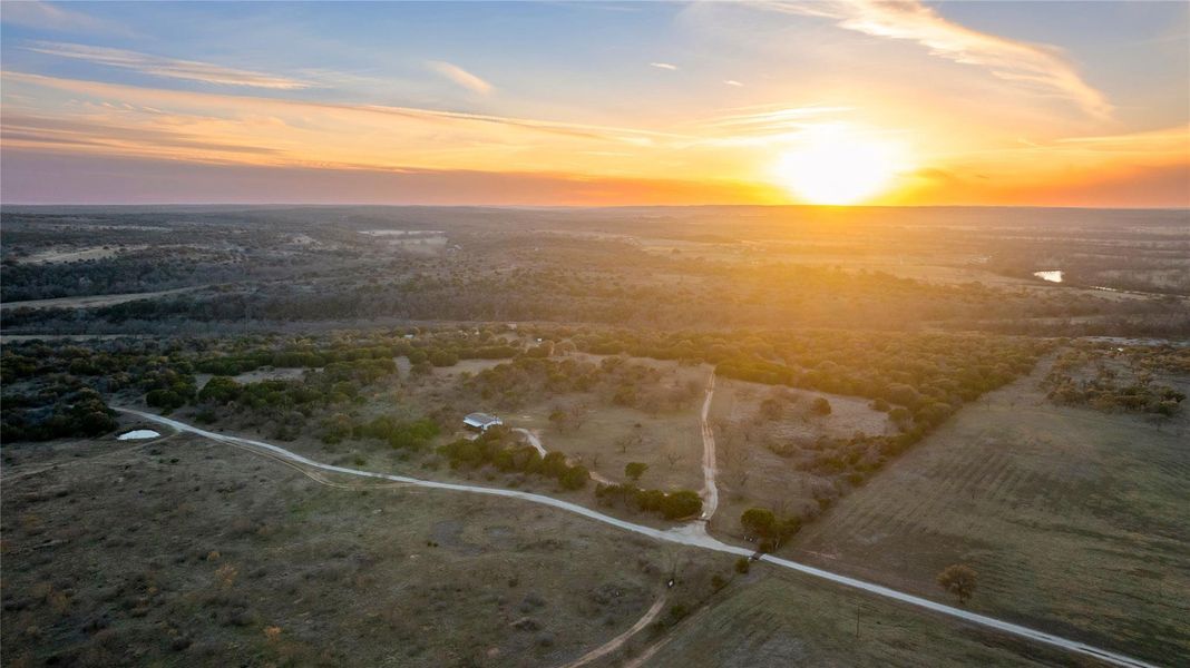 Aerial view at dusk of a view of countryside