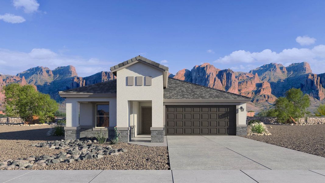 Representative exterior photo of a completed home built from the Caden by D.R. Horton in Del Rio Ranch, Avondale, AZ (Image 2).