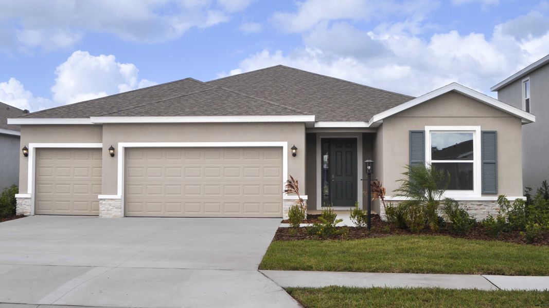 Representative exterior photo of a completed home built from the Hawthorne by D.R. Horton in Oakfield Trails, Parrish, FL (Image 2). Representative exterior photo of a completed home built from the Hawthorne by D.R. Horton in Oakfield Trails, Parrish, FL (Image 2).