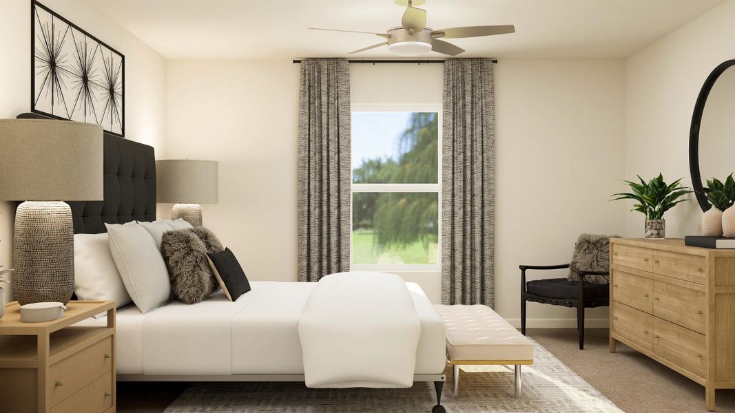 A living room with a white couch and a black chair. A living room with a white couch and a black chair.