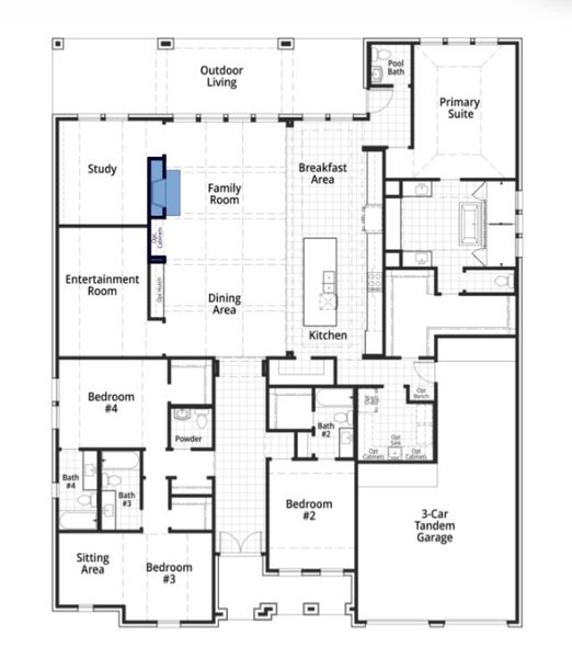 2D floor plan layout for the Verona Plan by Highland Homes in The Parks at Wilson Creek: 74ft. lots, Celina, TX (Image 5).