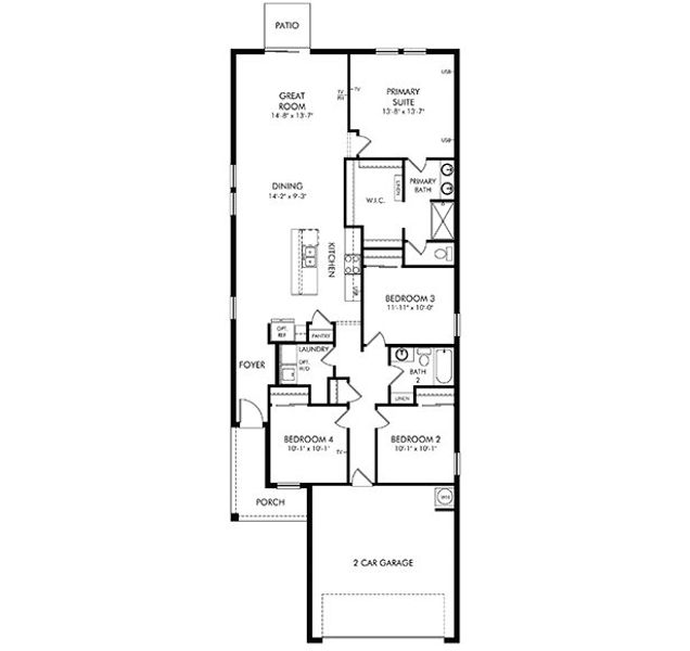 2D floor plan layout of this home in Salt Meadows - Premier Series, Parrish, FL (Image 1).