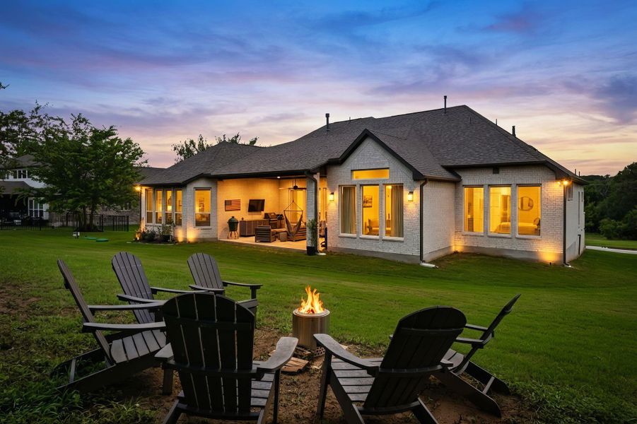 Surrounded by a full acre of land, this outdoor seating space gives you that rustic, campfire feeling without ever having to leave the comfort of your own property