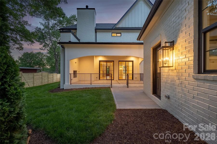 Rear patio at twilight.
