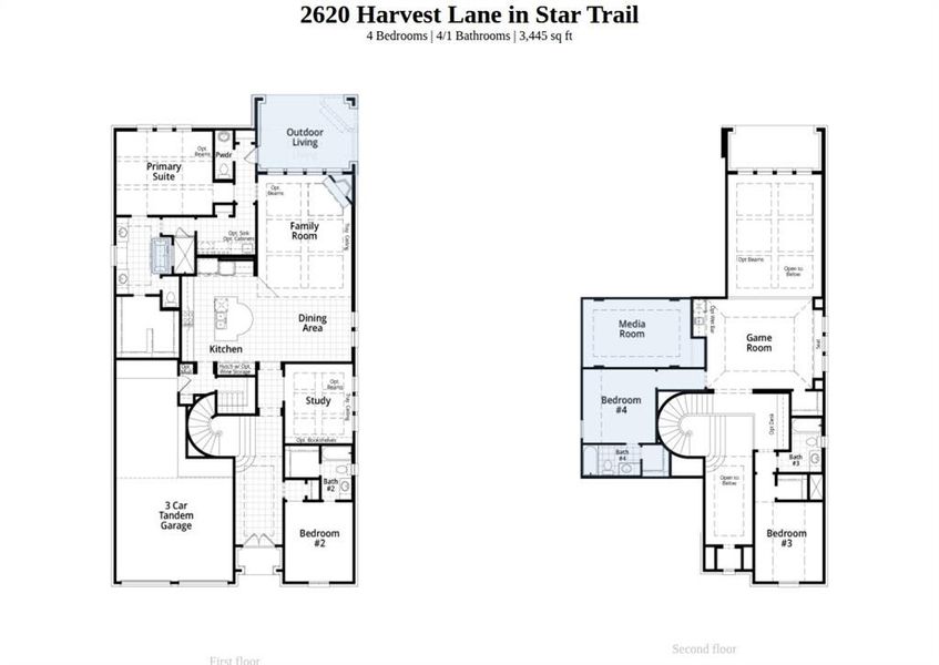 2D floor plan layout of this home in Star Trail, Prosper, TX (Image 2). 2D floor plan layout of this home in Star Trail, Prosper, TX (Image 2).