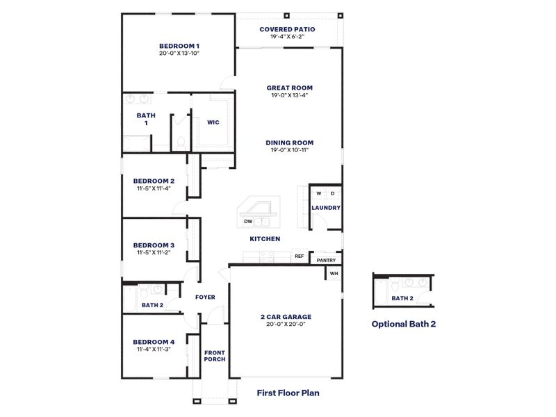 2D floor plan layout for the Kingston by D.R. Horton in Moonlight, Maricopa, AZ (Image 5).