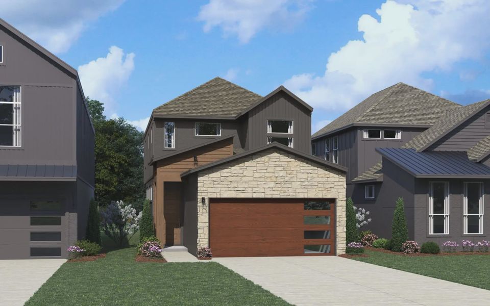 Representative exterior photo of a completed home built from the Pegasus by Chesmar Homes in Prominence Urban, San Antonio, TX (Image 11).