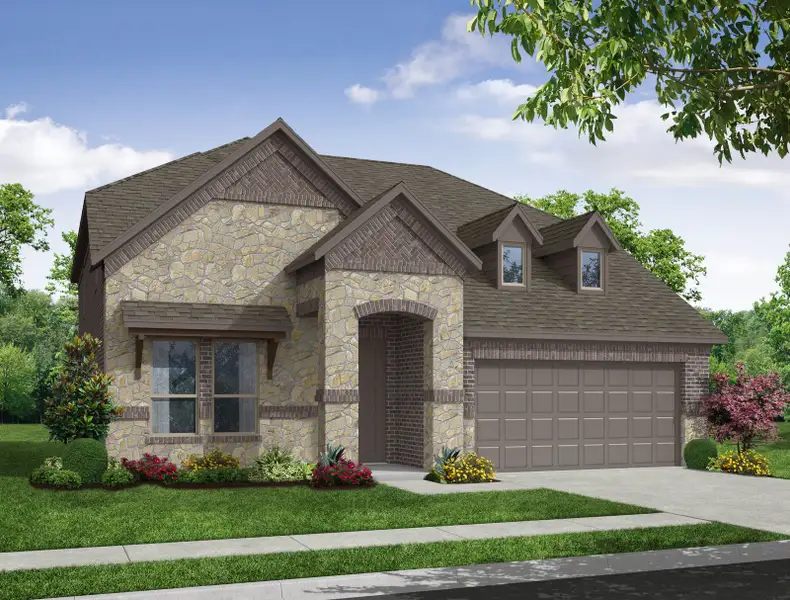 Representative exterior photo of a completed home built from the Stirling by Impression Homes in Timberbrook, Justin, TX (Image 8). Representative exterior photo of a completed home built from the Stirling by Impression Homes in Timberbrook, Justin, TX (Image 8).