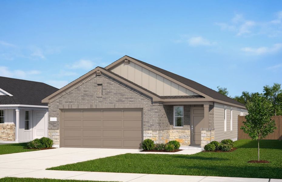 Representative exterior photo of a completed home built from the Afton by Pulte Homes in Saddleback at Santa Rita Ranch, Liberty Hill, TX (Image 23).