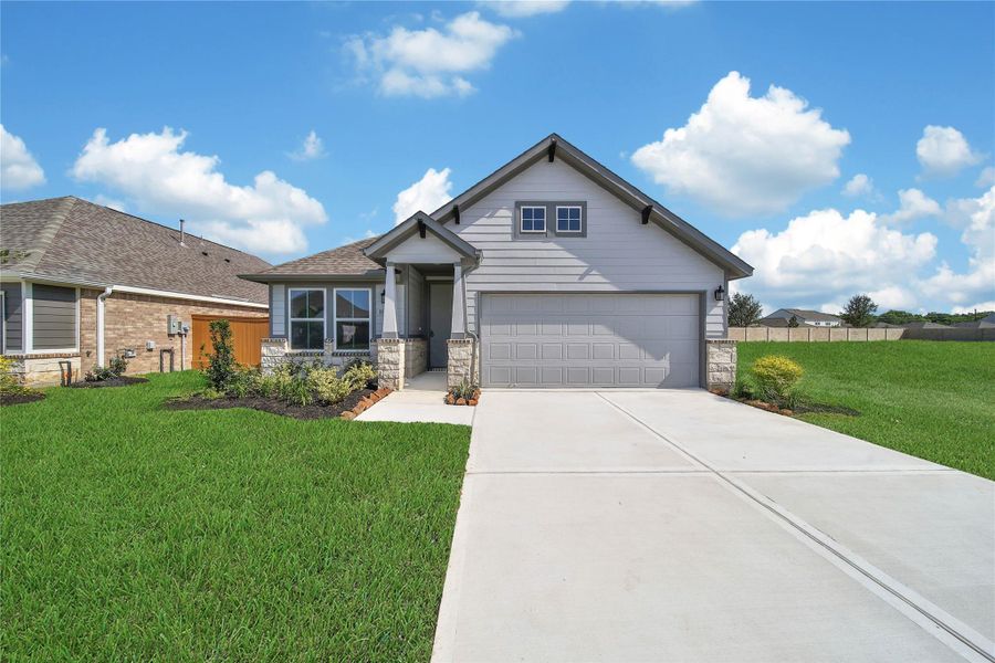 Front exterior of a new home in , Rosharon, TX, highlighting curb appeal (Image 17).