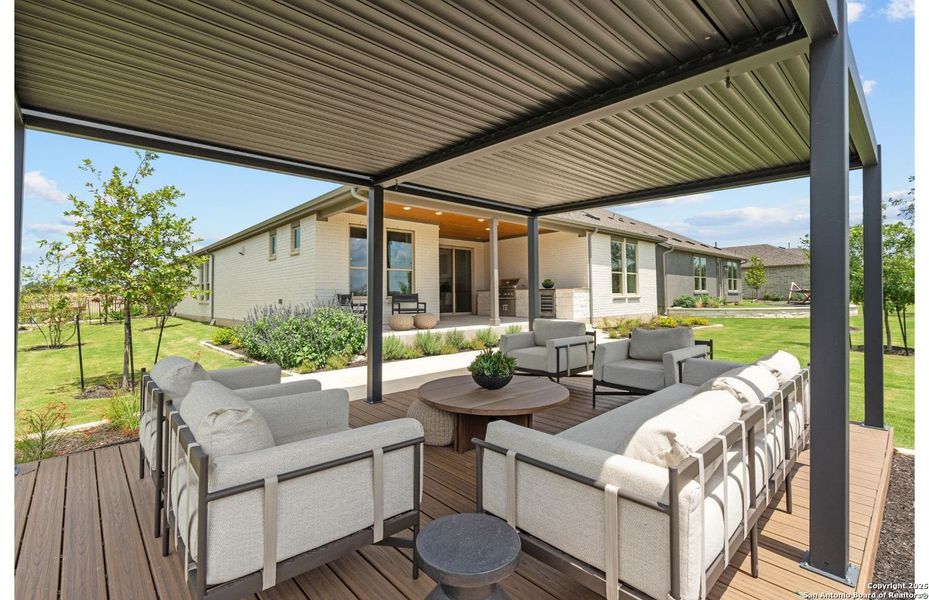 Exterior details and patio area of a home in Del Webb New Braunfels at Veramendi, New Braunfels (Image 22).
