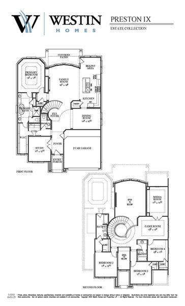 2D floor plan layout for the The Preston IX by Westin Homes in Brookewater, Rosenberg, TX (Image 3).