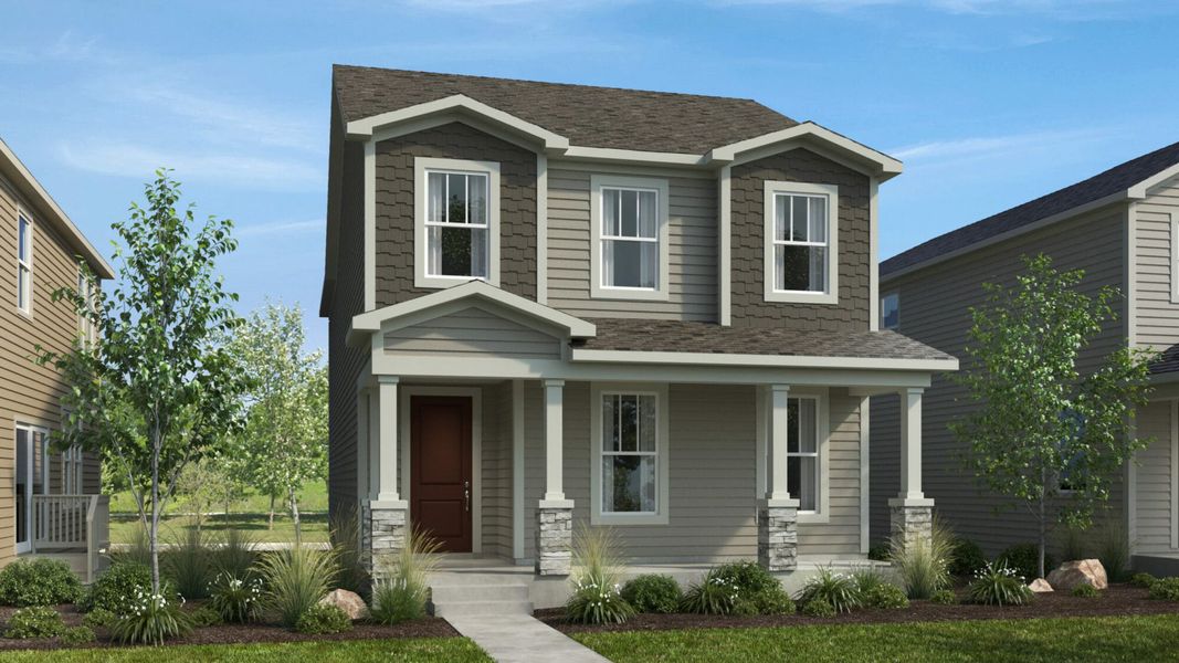Front exterior of a new home in The Trails at Aspen Ridge – Altitude Collection, Colorado Springs, CO, highlighting curb appeal (Image 22). Front exterior of a new home in The Trails at Aspen Ridge – Altitude Collection, Colorado Springs, CO, highlighting curb appeal (Image 22).