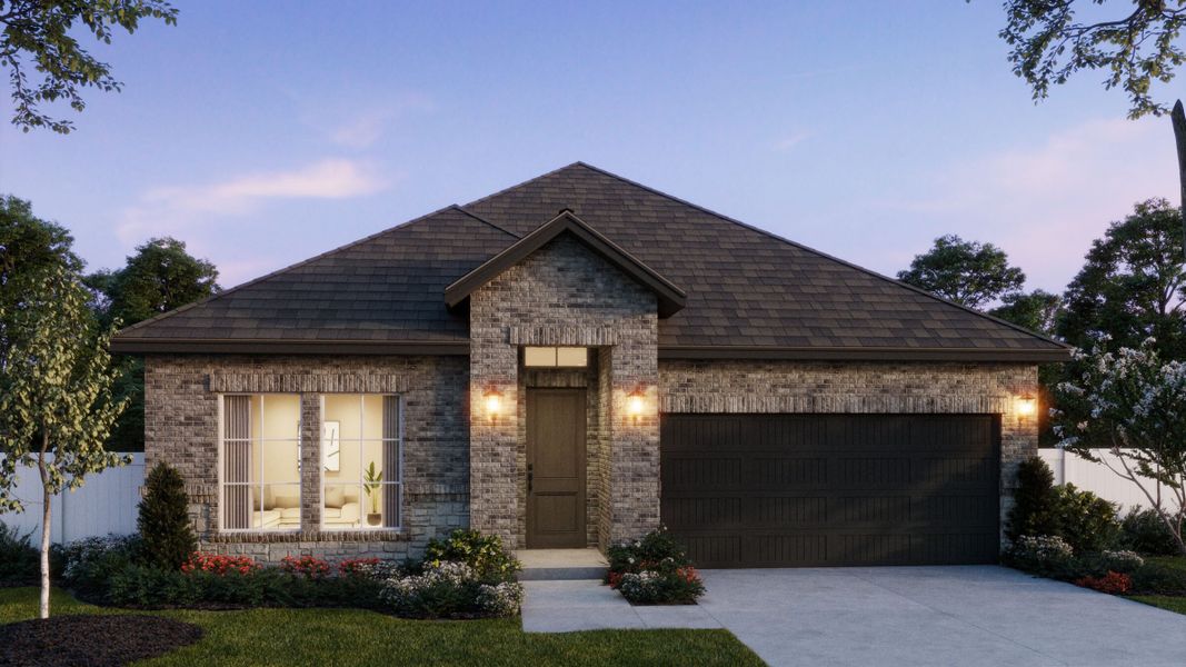 Representative exterior photo of a completed home built from the Brice II by Normandy Homes in Painted Tree - Woodland West, McKinney, TX (Image 4). Representative exterior photo of a completed home built from the Brice II by Normandy Homes in Painted Tree - Woodland West, McKinney, TX (Image 4).