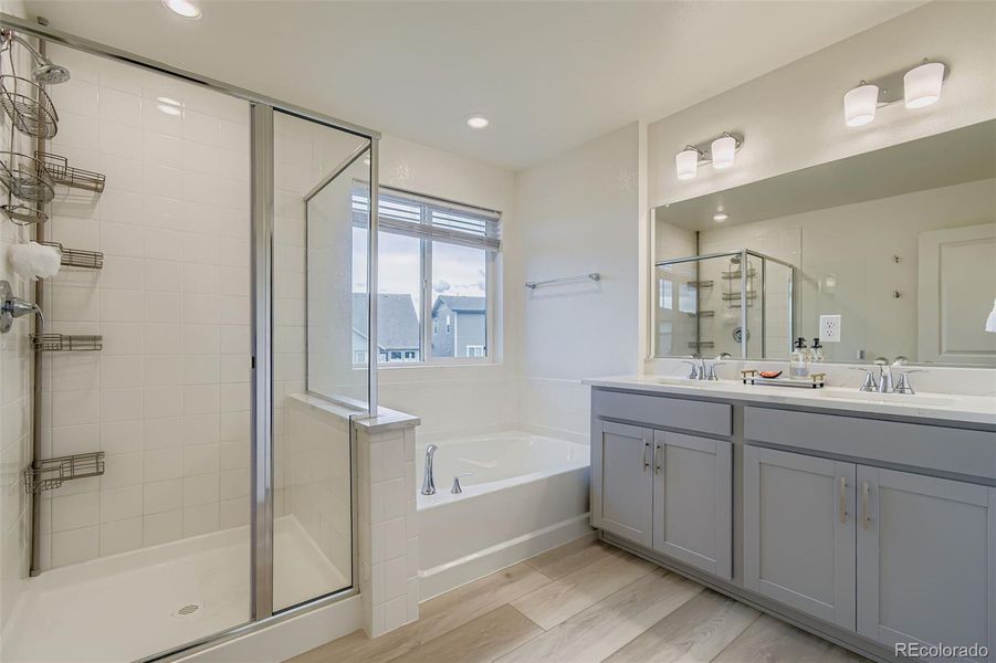 Primary bathroom, with double sinks