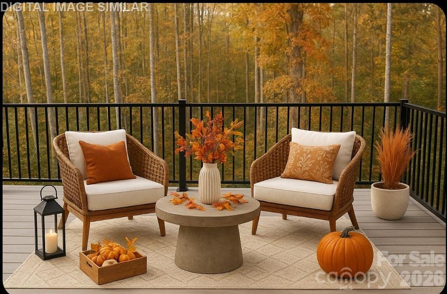 Relax and unwind on your covered porch, framed by vibrant fall colors—your private retreat in every season.
