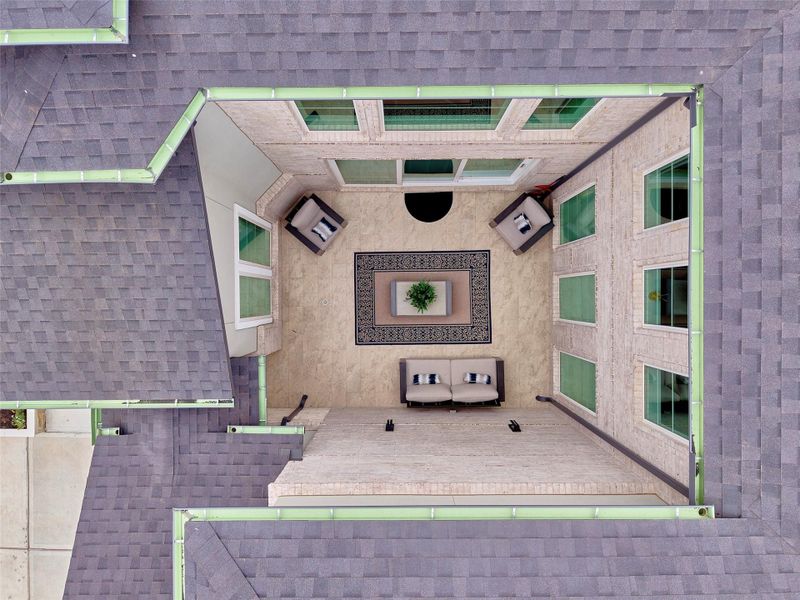 Arial view of open front courtyard