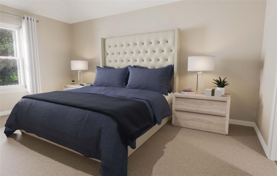 Bedroom featuring baseboards and light colored carpet Bedroom featuring baseboards and light colored carpet