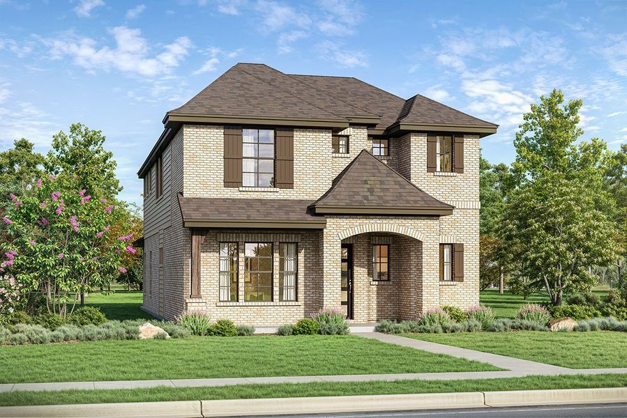 Representative exterior photo of a completed home built from the Daphne by Landon Homes in Fields - Brookside, Frisco, TX (Image 2). Representative exterior photo of a completed home built from the Daphne by Landon Homes in Fields - Brookside, Frisco, TX (Image 2).
