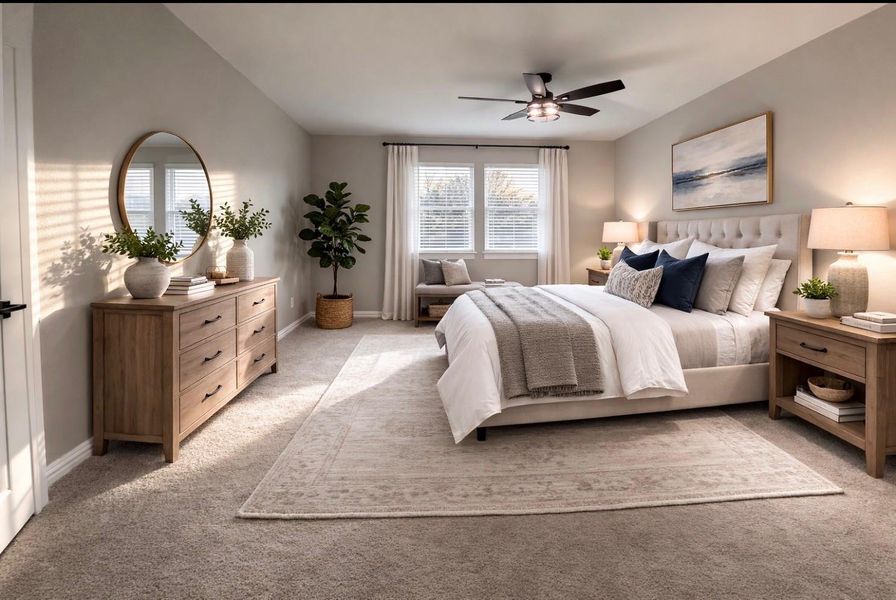 Upstairs secondary bedroom virtually staged