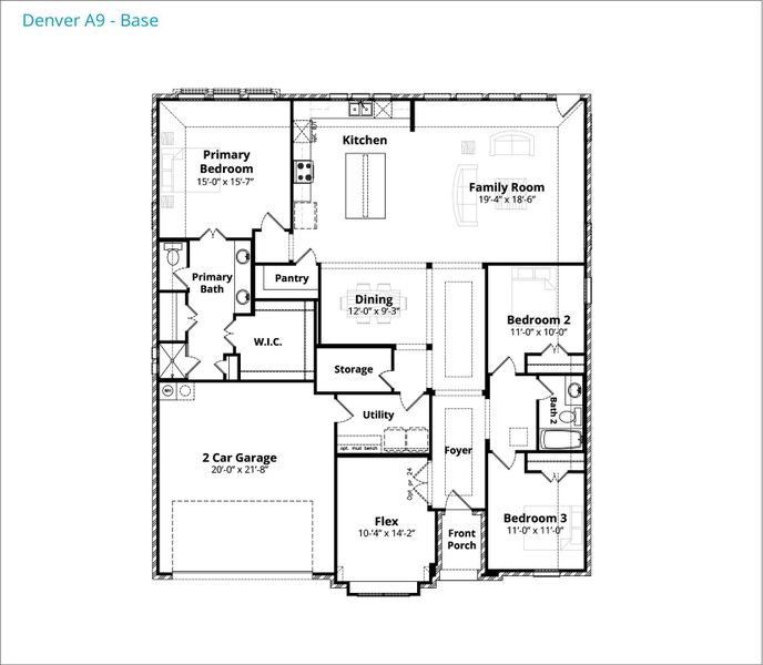 2D floor plan layout for the Denver by John Houston Homes in The Retreat, Waxahachie, TX (Image 1). 2D floor plan layout for the Denver by John Houston Homes in The Retreat, Waxahachie, TX (Image 1).