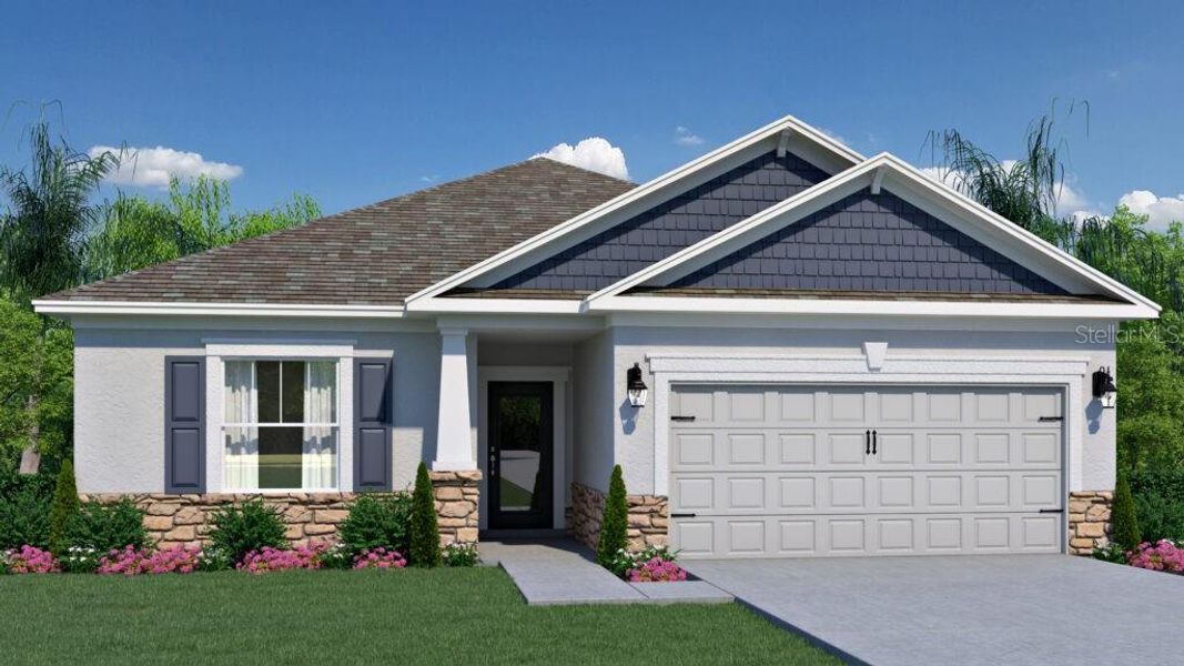 Front exterior of a new home in Eden Hills, Lake Alfred, FL, highlighting curb appeal (Image 1). Front exterior of a new home in Eden Hills, Lake Alfred, FL, highlighting curb appeal (Image 1).
