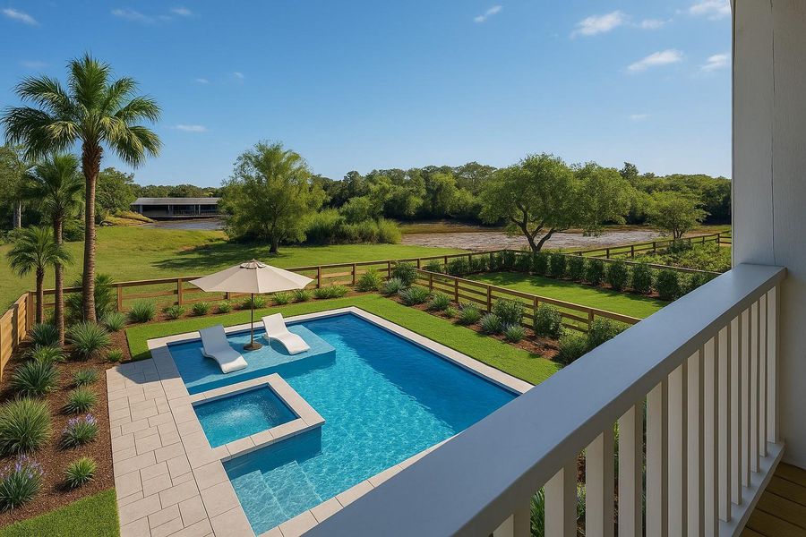 There is plenty of room to build your dream pool with views of the Dickinson Bayou. This photo has been virtually enhanced with a pool scape. There is plenty of room to build your dream pool with views of the Dickinson Bayou. This photo has been virtually enhanced with a pool scape.