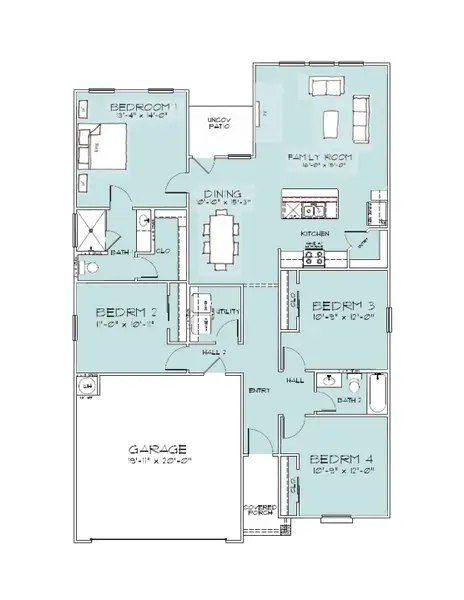 2D floor plan layout of this home in Hillside Village, Temple, TX (Image 3).