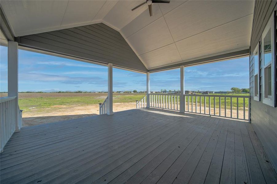 Wooden deck with a rural view