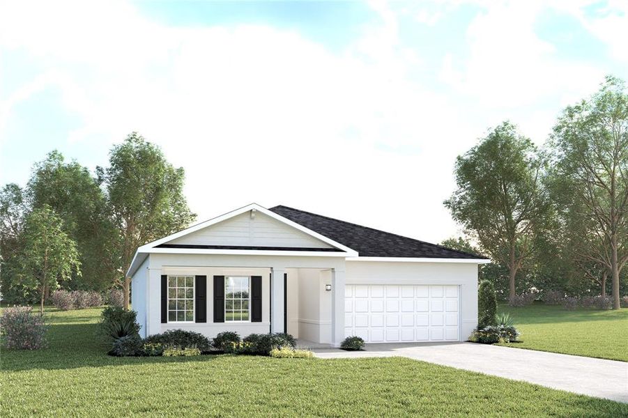 Front exterior of a new home in Hammock Oaks Single-Family, Lady Lake, FL, highlighting curb appeal (Image 1).