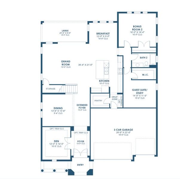 2D floor plan layout for the Granada II by Homes by WestBay in Oakfield, Parrish, FL (Image 4).