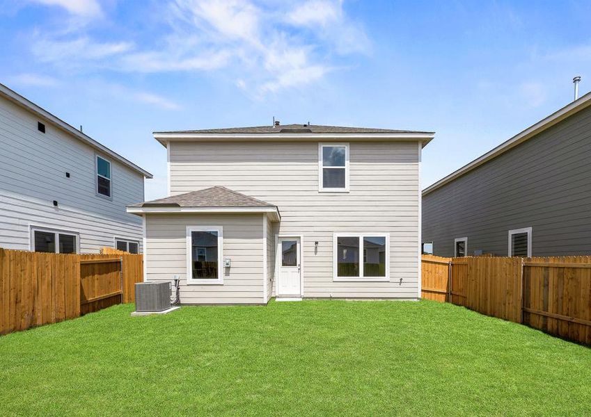 The back yard of the Colorado plan is fully fenced-in.