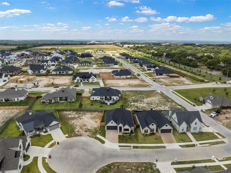 Aerial perspective of suburban area Aerial perspective of suburban area