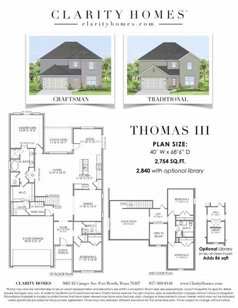 2D floor plan layout for the Thomas III by Clarity Homes in Courts of Bonnie Brae, Denton, TX (Image 2). 2D floor plan layout for the Thomas III by Clarity Homes in Courts of Bonnie Brae, Denton, TX (Image 2).