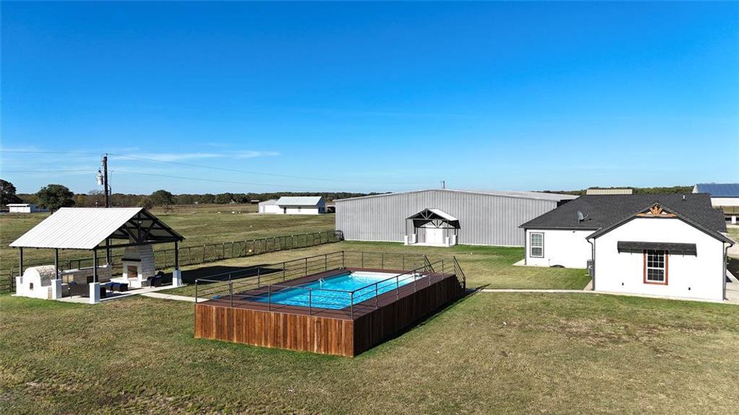 Above ground pool & Outdoor Kitchen