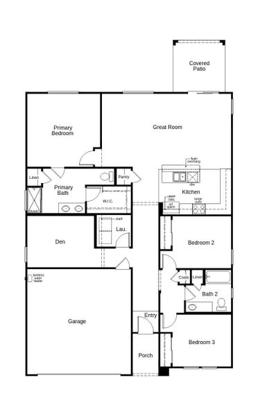 2D floor plan layout of this home in Entrada Del Pueblo at Rancho Sahuarita, Sahuarita, AZ (Image 2).
