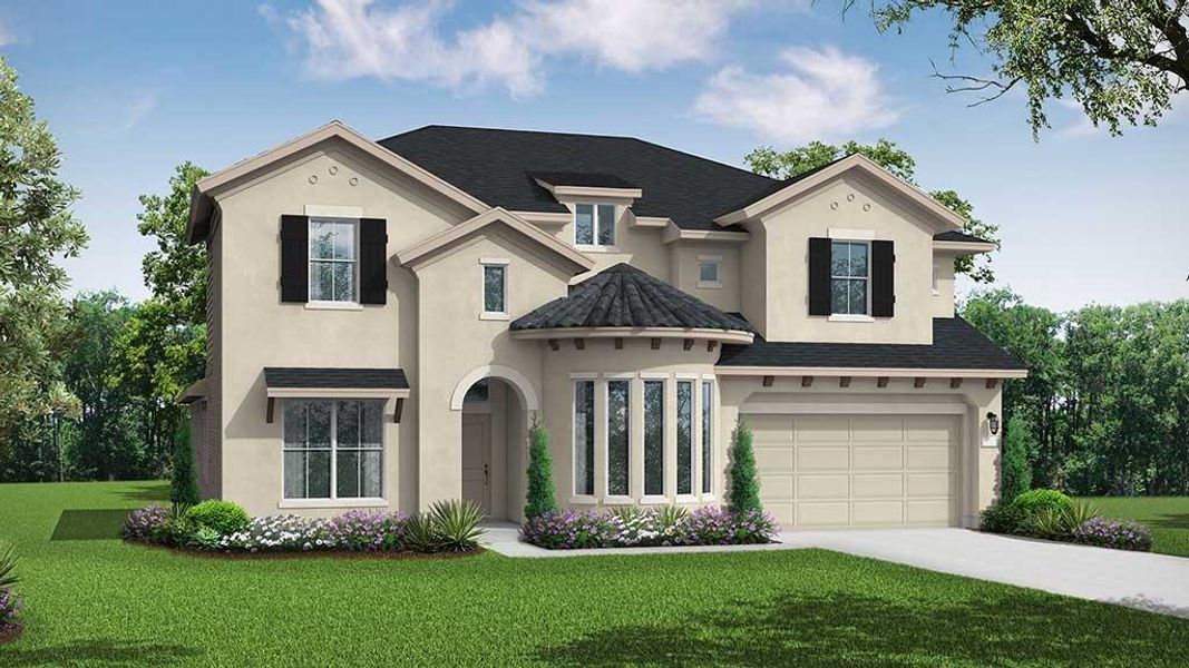 Front exterior of a new home in Colton, Montgomery, TX, highlighting curb appeal (Image 1).