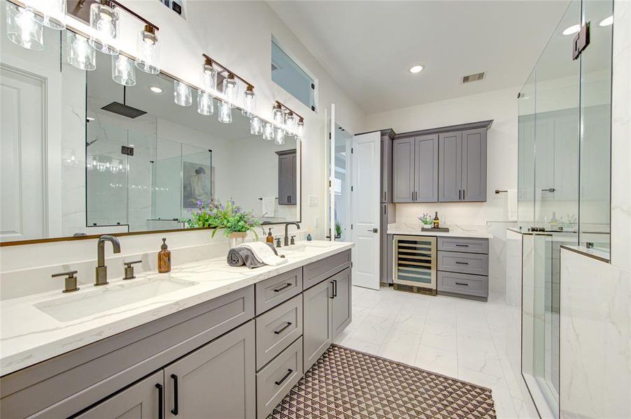 Large double vanity with ample counterspace