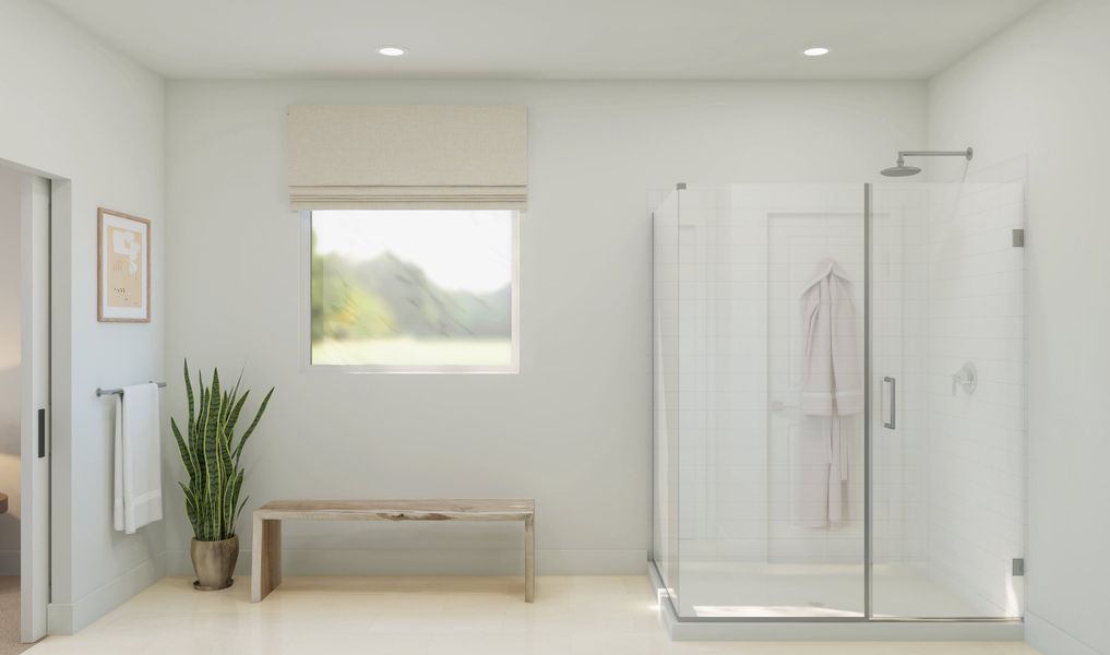 Primary bath with glass shower enclosure