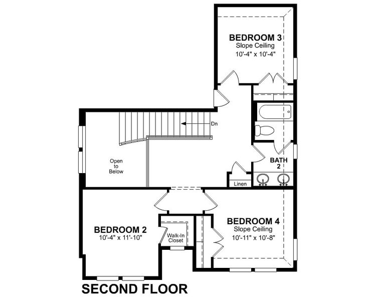 2D floor plan layout for the Sheffield by Beazer Homes in Jubilee, Hockley, TX (Image 4).