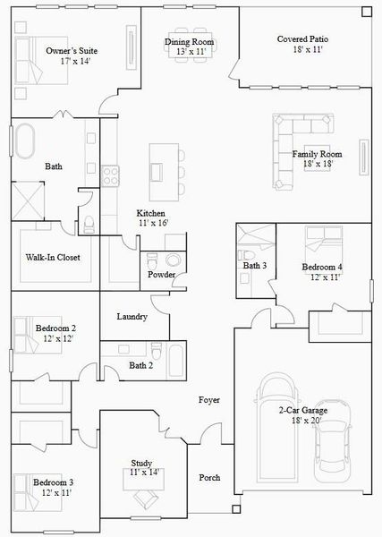 2D floor plan layout of this home in Anniston, Katy, TX (Image 3).