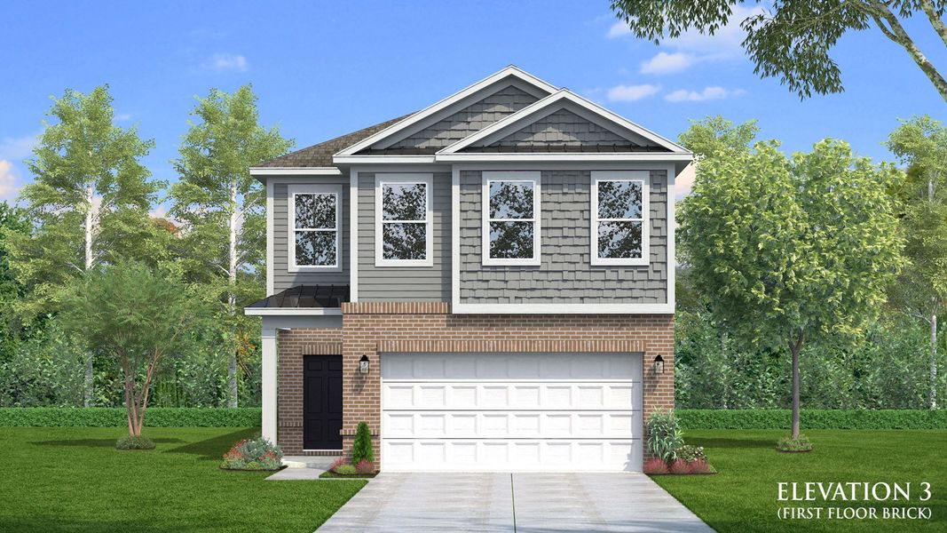 Representative exterior photo of a completed home built from the Juniper by DRB Homes in Sidney Creek Single Family, Zebulon, NC (Image 8). Representative exterior photo of a completed home built from the Juniper by DRB Homes in Sidney Creek Single Family, Zebulon, NC (Image 8).