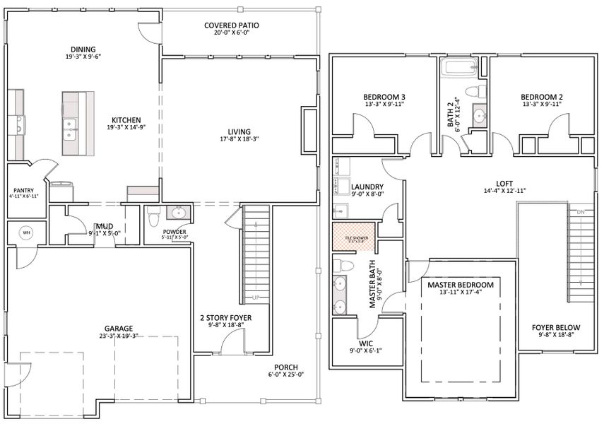 2D floor plan layout for the Emilia Elite by Enchanted Homes in Pointe Summit, Slater-Marietta, SC (Image 5).