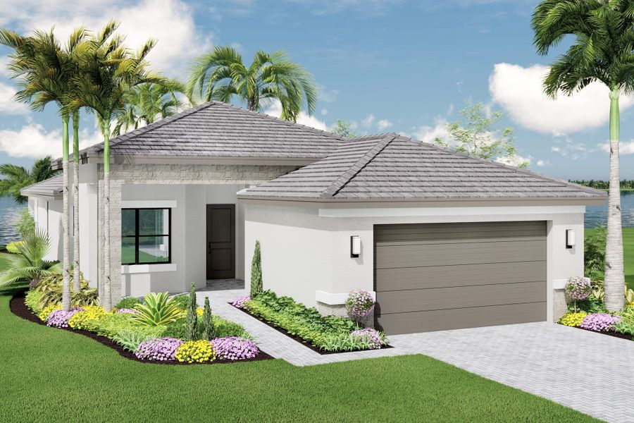 Representative exterior photo of a completed home built from the Tribeca by GL Homes in Valencia Parc at Riverland, Port St. Lucie, FL (Image 22).