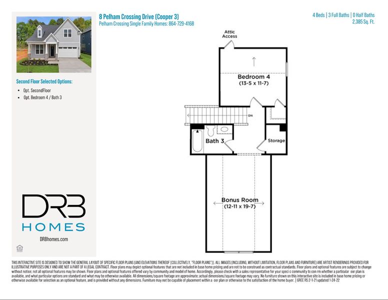 2D floor plan layout of this home in Pelham Crossing Single Family Homes, Greenville, SC (Image 6).