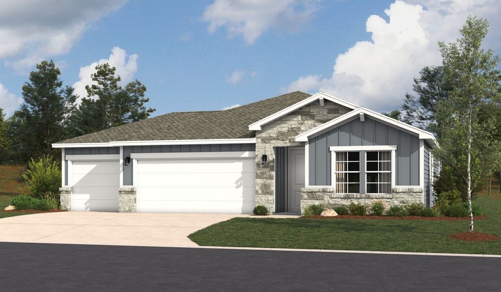 Representative exterior photo of a completed home built from the Tularosa by Hakes Brothers in Hickory Ridge Estates, Elmendorf, TX (Image 1). Representative exterior photo of a completed home built from the Tularosa by Hakes Brothers in Hickory Ridge Estates, Elmendorf, TX (Image 1).