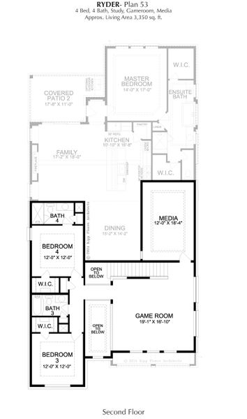 2D floor plan layout for the Ryder by Landon Homes in Fields - Brookside North, Frisco, TX (Image 4). 2D floor plan layout for the Ryder by Landon Homes in Fields - Brookside North, Frisco, TX (Image 4).