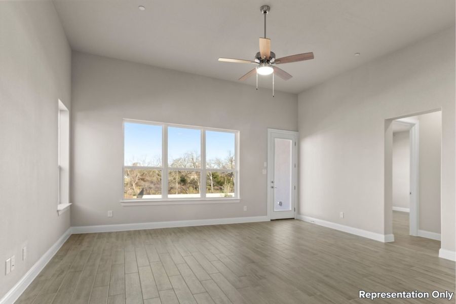 Representative unfurnished interior of a home built from the Cross Creek 2311 by Brohn Homes in Cross Creek, Cedar Park (Image 7).
