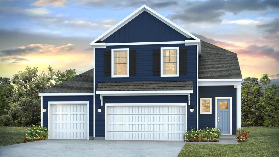 Front exterior of a new home in Sidbury Station, Castle Hayne, NC, highlighting curb appeal (Image 1). Front exterior of a new home in Sidbury Station, Castle Hayne, NC, highlighting curb appeal (Image 1).